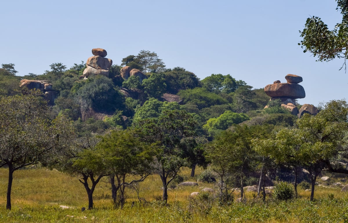 Landscape with natural balancing rocks in Zimbabwe